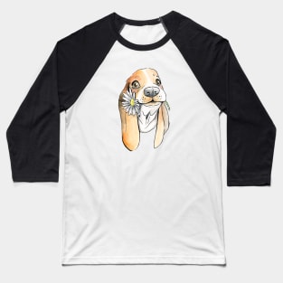 Basset Hound With Flower Baseball T-Shirt